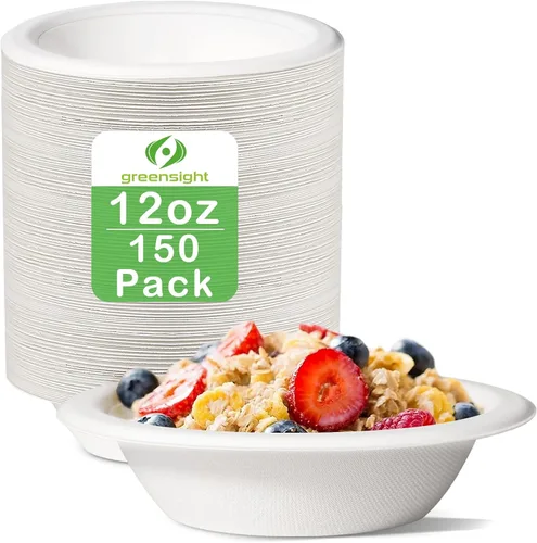 Vista 9 de greensight Cuencos de papel desechables de 12 onzas, paquete de 100 cuencos compostables ecológicos, cuencos de fiesta para ensalada, helado, postre