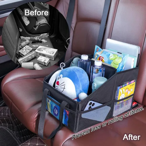 Vista 3 de Caja Organizadora de Asiento Delantero-Trasero para Automóvil - Organizador Portátil de Asiento de Pasajero, Organizador de Asiento de Automóvil