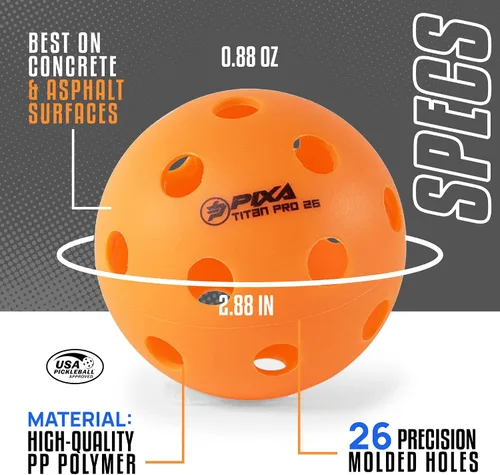 Vista 4 de PIXA Titan Pro 26 Pickleball para interiores, aprobado por USAPA, bolas de pickleball duraderas para interiores, rebote constante, vuelo suave