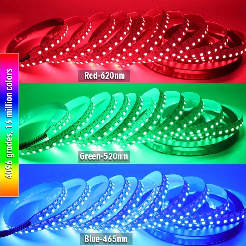 Vista 4 de DC12V RGB CCT - Tira de luz LED que cambia de color, 5050 RGB 2835 luz blanca cálida blanca de doble fila, súper brillante, RGBWW, no impermeable
