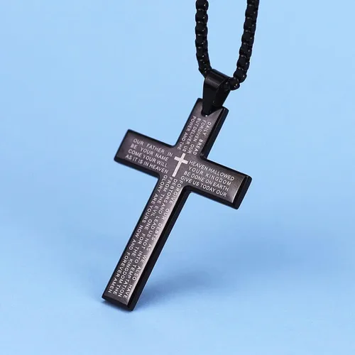 Vista 3 de Rnivida Men's Cross Necklace with Lord's Prayer, Stainless Steel Christian Cross Pendant Necklace for Men Teen Boys