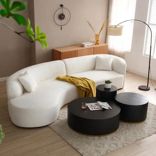 Vista 28 de Sofá curvado de tela Boucle de 124.8 pulgadas, sofá tapizado contemporáneo seccional de 4 asientos para sala de estar y oficina, diván izquierdo