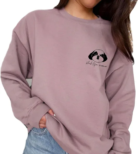 Vista 9 de Shih Tzu Dog Breed Mama Women's Long Sleeve Crewneck Shih Tzu Dog mom Sweatshirt Shih Tzu Puppy Print Graphic Shirts Pullover Tops Sand