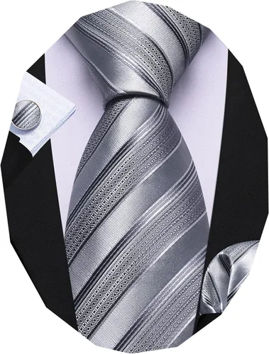 Vista 103 de Barry.Wang Juego de corbatas para hombre, corbata de seda a rayas, tejido a cuadros, gemelos formales, negocios, boda
