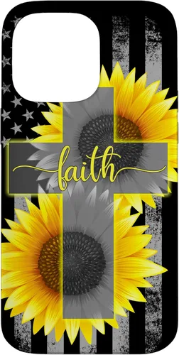 Vista 21 de Faith Jesus Cross Sunflower American Flag Patriotic Black Case for iPhone 17