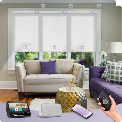 Vista 45 de Graywind Persianas enrollables inteligentes acopladas compatibles con Alexa Google, tamaño personalizado extra grande, persianas motorizadas