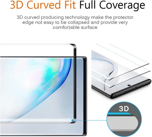 Vista 3 de Protector de pantalla de vidrio templado para Samsung Galaxy Note 10 con protector de lente de cámara [curvado 3D]