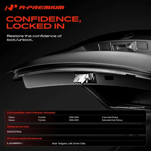 Vista 2 de A-Premium Pestillo de maletero compatible con Nissan Frontier 2005-2019 Crew Cab Pickup/Extended Cab Pickup, puerta trasera trasera izquierda