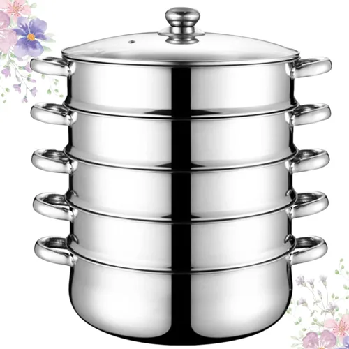 Vista 8 de BESTonZON Olla de estofado Alimentos Práctica olla de vapor olla olla olla con tapa cesta acero inoxidable Alimentos Cocinar Cocinar