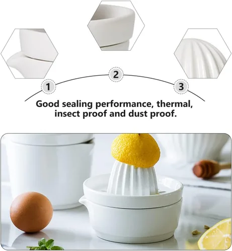 Vista 5 de Zerodeko Exprimidor manual de limón cítrico, exprimidor de jugo de frutas de cerámica, apto para lavavajillas, resistente y pomelo, color blanco