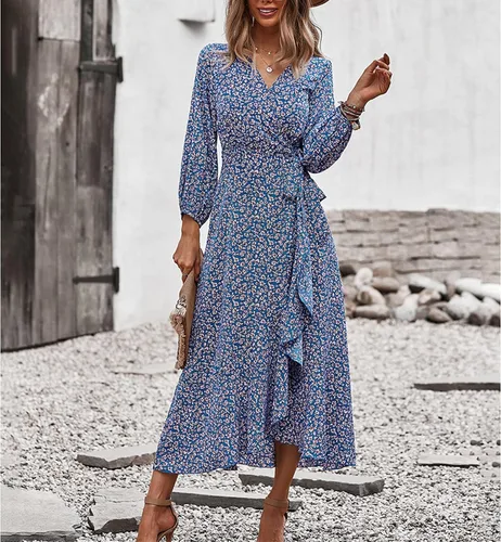 Vista 5 de GOTOTOP Women Round Neck Dress Casual Ruffle Sleeve Dress A Line ShortLong Dress for Ladies Party