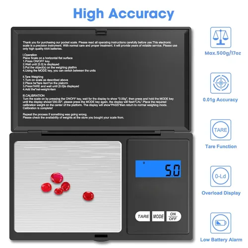 Vista 3 de Báscula de gramo, báscula digital de bolsillo en minicarela, 7.05 oz x 0.00 oz, báscula digital de gramos, báscula de alimentos, báscula de joyería