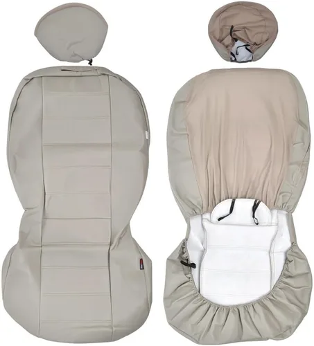 Vista 6 de BDK carXS - Fundas de asiento de automóvil de cuero beige para asientos delanteros, 4 piezas, piel sintética, incluye fundas de asiento delantero