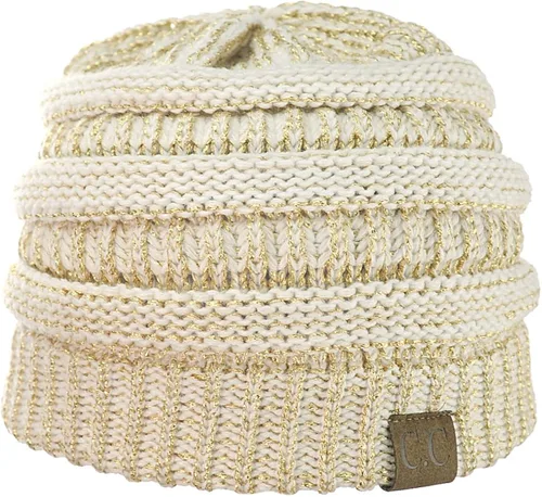 Vista 4 de C.C - Gorro de punto trenzado, elástico, moderno, grueso, suave y abrigado