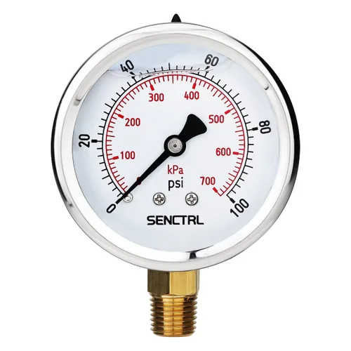 Vista 20 de SENCTRL Medidor de baja presión relleno de líquido de aceite de silicona al vacío de 30 inHg, tamaño de dial de 2.5", montaje inferior NPT de 1/4
