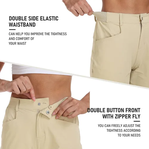 Vista 5 de MoFiz Women 13" Slim Fit Cargo Hiking Shorts Knee Length Elastic Waistband Women Golf Shorts with Right Thigh Zip Pocket