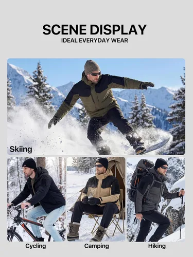 Vista 6 de FREE SOLDIER Chaqueta de esquí impermeable para hombre, abrigo cálido de invierno para nieve, snowboard con múltiples bolsillos, capucha desmontable