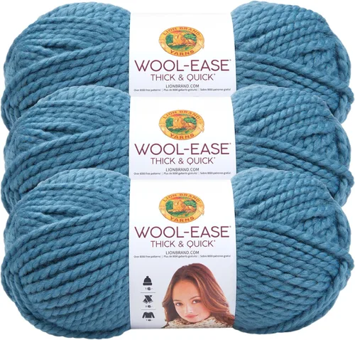 Vista 187 de Lion Brand Yarn - Ovillo de lana Wool-Ease Thick & Quick color fuerza aérea Super Bulky Wool Acrylic Blend Fiber for Soft Hats, Sweaters, Chunky