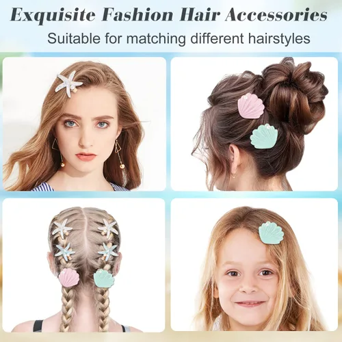 Vista 4 de 12 pinzas para el cabello de concha y perlas de estrella de mar, pinzas de pelo artificiales de estrella de mar de resina acrílica, horquillas