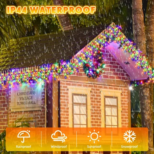 Vista 4 de 164 pies 1620 luces LED de carámbano para exteriores de Navidad al aire libre, cadena de luces de carámbano enchufables, luz colgante de hadas, 8