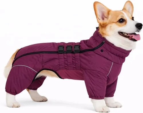 Vista 19 de Abrigo cálido para perros de doble capa, chaleco para perros, 4 patas cubiertas, resistente al viento, impermeable, reflectante, gris XS - L