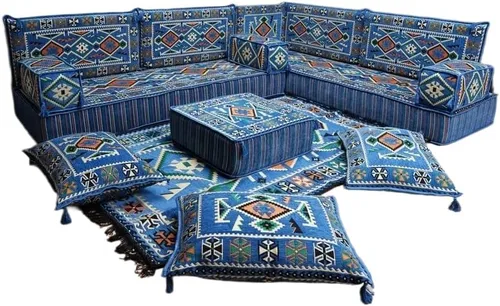 Vista 20 de arabicsofa Juego de asientos Jalsa en forma de L – Majlis árabe hecho a mano con almohadas de respaldo