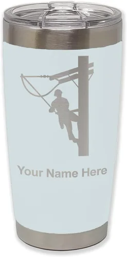 Vista 9 de LaserGram Taza aislada al vacío de 20 onzas, Lineman, grabado personalizado incluido (negro)