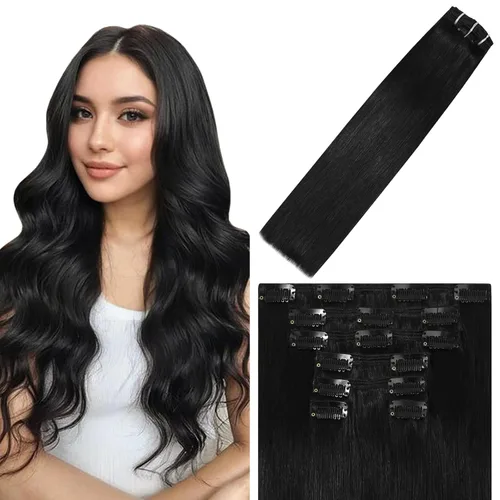 Vista 61 de WindTouch - Extensiones de cabello humano liso con pinzas, color negro azabache, 2.47 onzas, N.° 1, 12 pulgadas, 7