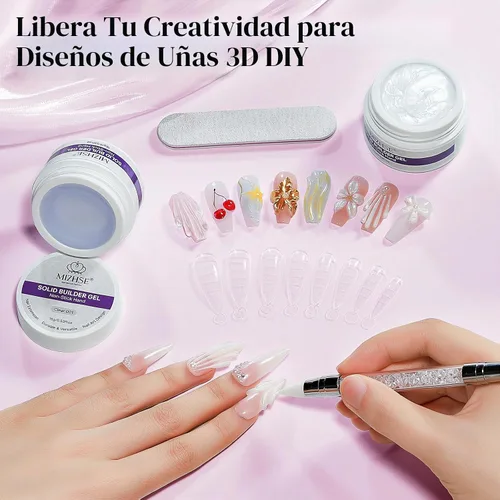 Vista 7 de MIZHSE Gel constructor sólido para uñas, arte de uñas 3D transparente y blanco perla, gel duro de construcción no pegajoso con bolígrafo de silicona