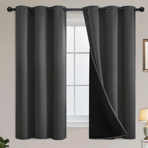 Vista 208 de Yakamok Cortinas 100% opacas para dormitorio, 63 pulgadas de largo, cortinas de bloqueo de luz total con respaldo negro, paneles de ojales sólidos