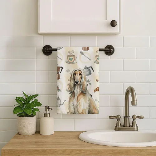 Vista 7 de Caroline's Treasures Afghan Hound - Toalla de cocina para barra de café, terciopelo frontal y lazo de algodón, lavable a máquina Sabueso afgano