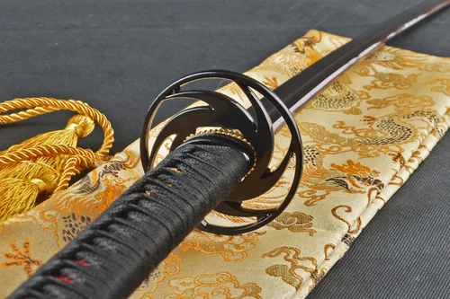 Vista 6 de Dragón rojo grabado SAYA - Espada guerrera katana japonesa de Damasco con hoja de acero doblada