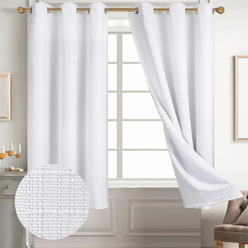 Vista 36 de Diraysid Cortinas 100% opacas de lino beige para dormitorio, con ojales, aislamiento térmico, cortinas de oscurecimiento de habitación