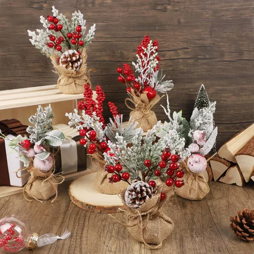 Vista 7 de winemana - 6 piezas de mini decoración de mesa de árbol de Navidad, centros de mesa navideños