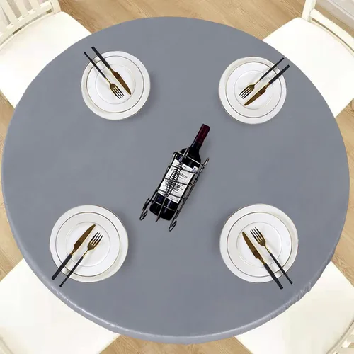 Vista 21 de LUSHVIDA - Mantel ajustable de vinilo para mesa redonda, impermeable y con borde elástico, mantel de plástico