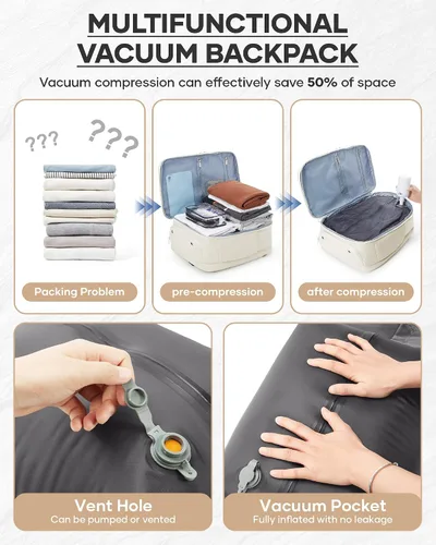 Vista 6 de Mochila de viaje grande al vacío con bomba,Mochilas para laptop para mujeres y hombres,Mochila de transporte,Bolsa de viaje para artículos Beige