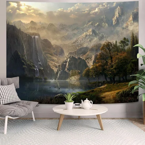Vista 9 de kampdream Tapiz de videojuegos de anime, paisaje de cielo y montaña, para niños, hombres, dormitorio, sala de estar, 36 x 48 pulgadas