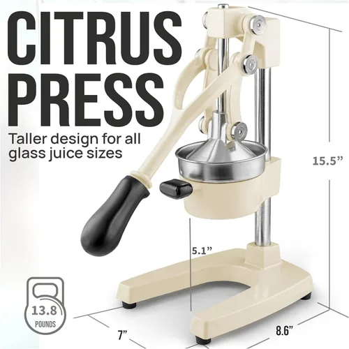 Vista 2 de Exprimidor manual resistente de cítricos, prensa de mano comercial de jugo de limón de naranja de hierro fundido, blanco, grado industrial