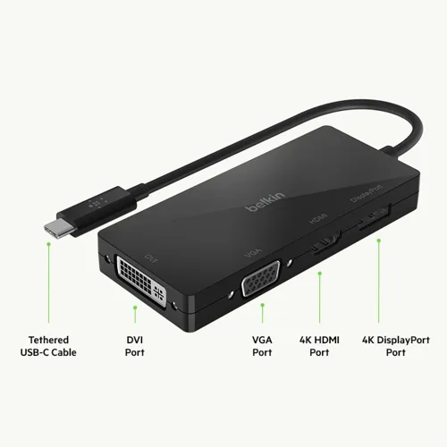 Vista 4 de Belkin Adpt, Usbc-hdmi, Vga, Dvi, Dsplypt, negro