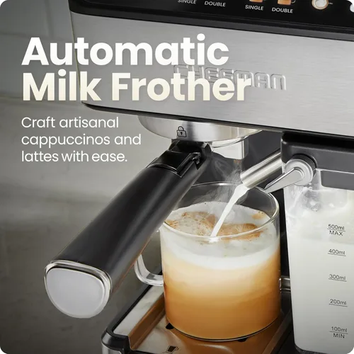 Vista 5 de Chefman CaféMaster Pro - Máquina de café expreso, prepara shots individuales o dobles, cafetera con espumador de leche integrado para capuchino
