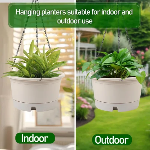 Vista 7 de Macetas colgantes de 10 pulgadas para plantas de interior, paquete de 4 cestas colgantes de plástico con bandejas extraíbles y cadena de 15.7