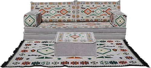 Vista 53 de arabicsofa Sofá Tradicional Árabe para Piso – Juego de Cojines Modulares para Sala de Estar Azul