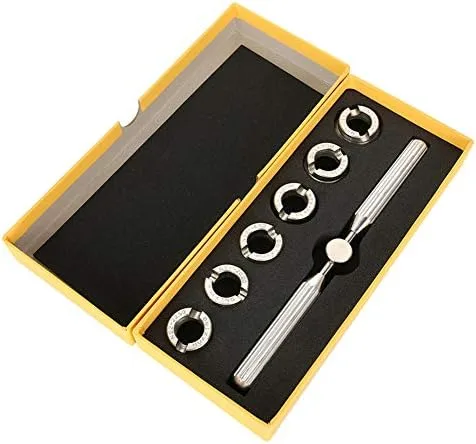 Vista 6 de Abrelatas de reloj, carcasa trasera de reloj removedor llave con diferentes tamaños Dies reparación relojero conjunto de herramientas