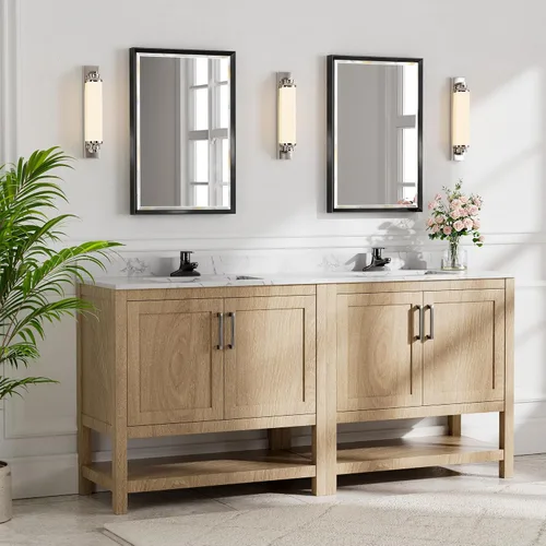 Vista 7 de Espejo de baño negro, espejo de baño biselado de 16 x 24 pulgadas para pared, espejo con marco negro antioxidante para decoración de baño, sala