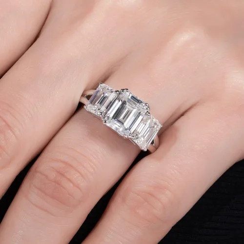 Vista 6 de AnuClub RoundEmeraldMarquise Cut Moissanite 3 Stones Engagement Rings D Color VVS1 Round Cut 925 Sterling Silver Anniversary Wedding Promise Rings