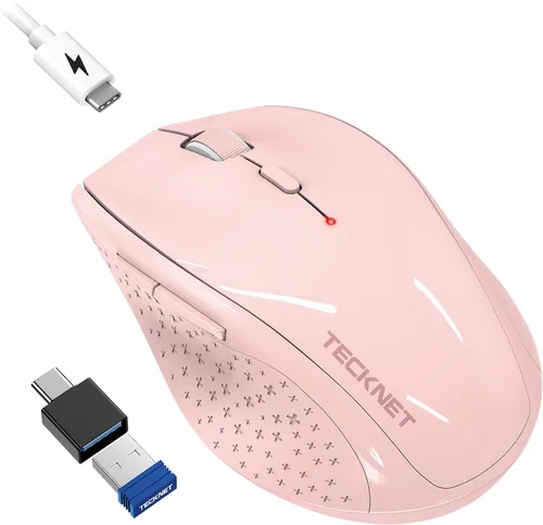 Vista 10 de TECKNET Ratón Inalámbrico Jiggler, Ratón Recargable de Clic Silencioso, Plug & Play con Adaptador USB-C, Ratón Ergonómico de 6400 DPI, Mover