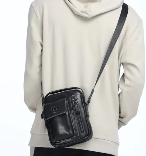 Vista 7 de KPYWZER Bolso de hombro de cuero genuino para hombres pequeños, bolso de mensajero, bolso bandolera bandolera para hombre para negocios