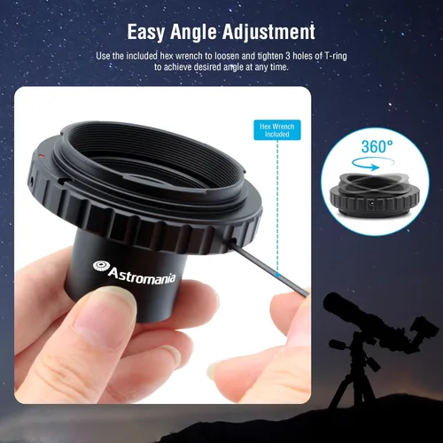 Vista 6 de Adaptador de cámara para telescopio Astromania, anillo T2 T y adaptador T M42x0.75 rosca macho a adaptador fotográfico de telescopio de 3.17 cm