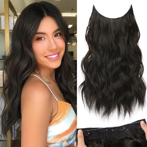 Vista 78 de KooKaStyle - Extensiones de cabello con hilo invisible, diadema transparente, ajustables, 4 clips fijadores, cabello largo y ondulado de 12