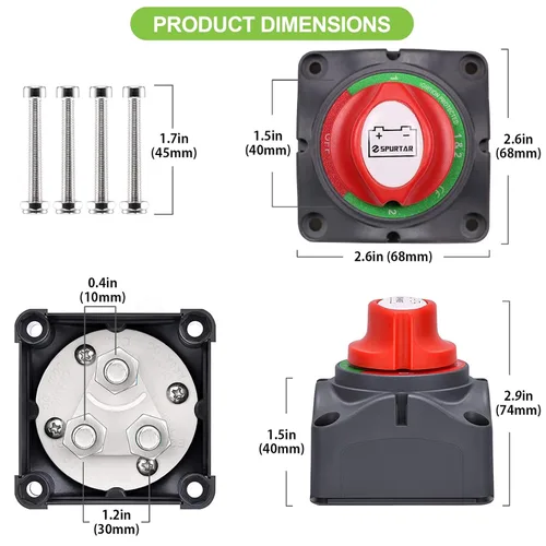 Vista 10 de Spurtar Interruptor de desconexión de batería de automóvil, 12 V, 24 V, 48 V, 1-2 ambas apagadas, interruptor de apagado de batería, apagado